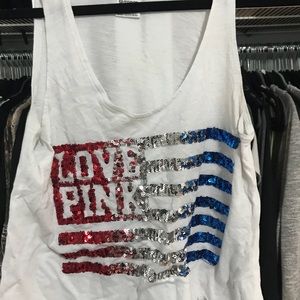 Pink Victoria secret white tank with sequin flag